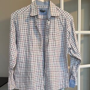 Johnston & Murphy Plaid Shirt - Blue, White, and Red
